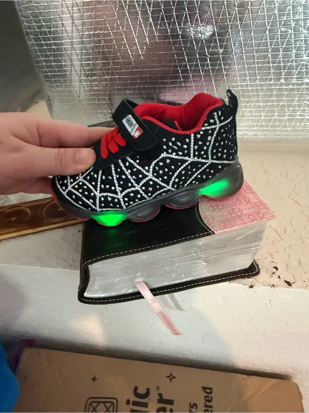 Kids Black & Red Athletic Sneakers with Geometric Pattern